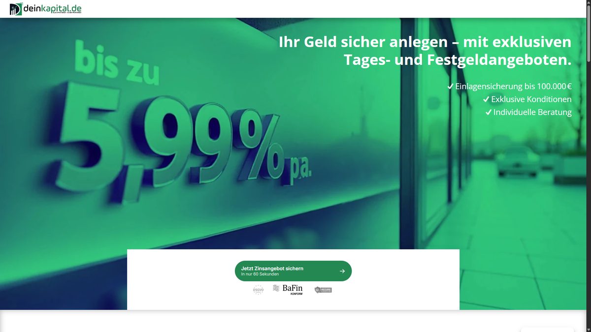 DeinKapital – Website, Desktop-Ansicht