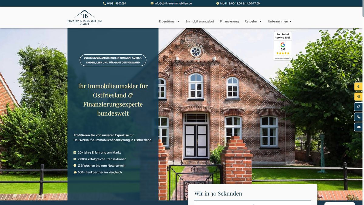 TB Finanz & Immobilien – von Neowulf gestaltete Website